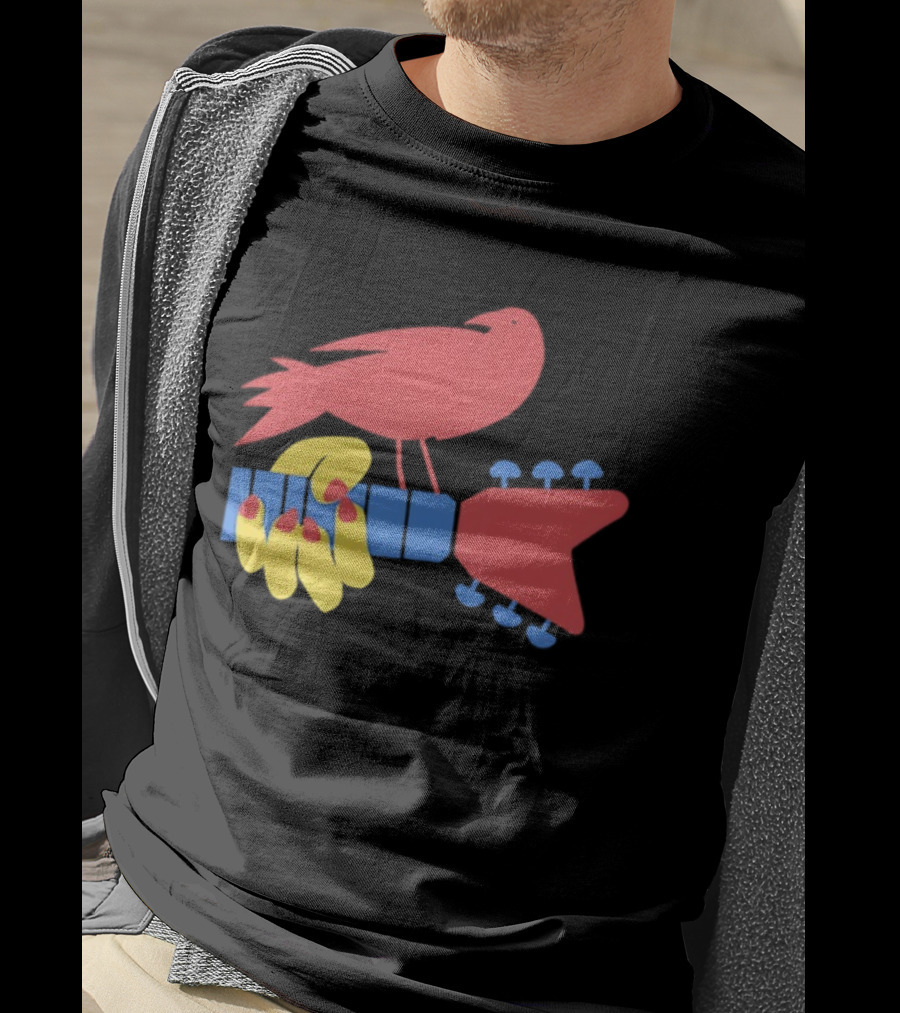 Woodstock Bird Holding Guitar Iconic Symbol T-Shirt