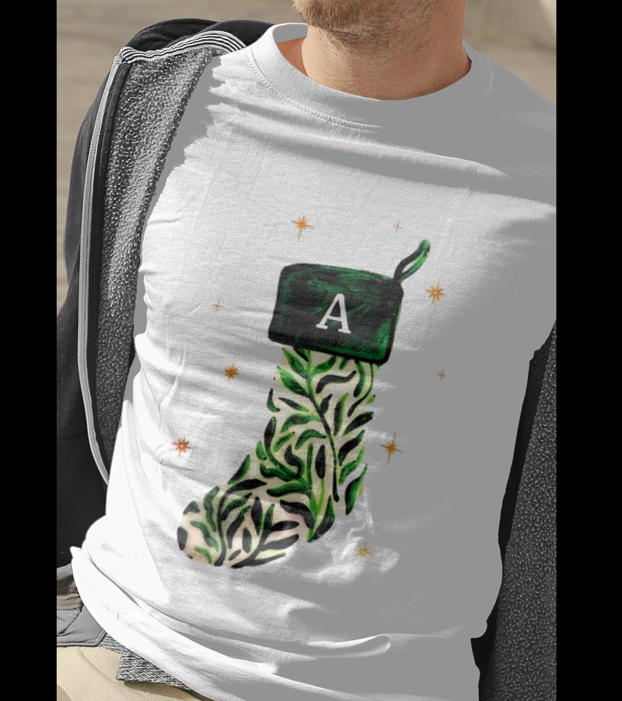 A Stocking Christmas Personalized A Monogram Leaf Pattern Holiday T-Shirt