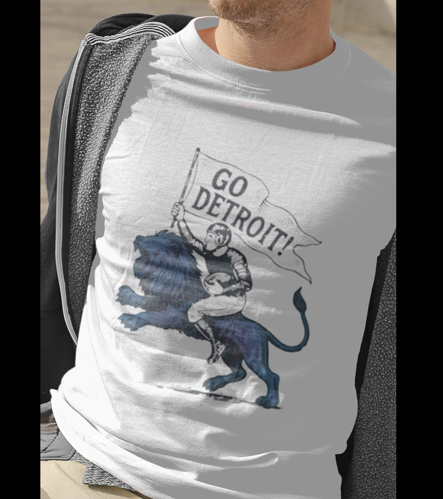 Go Detroit Football Player Riding Lion T-Shirt