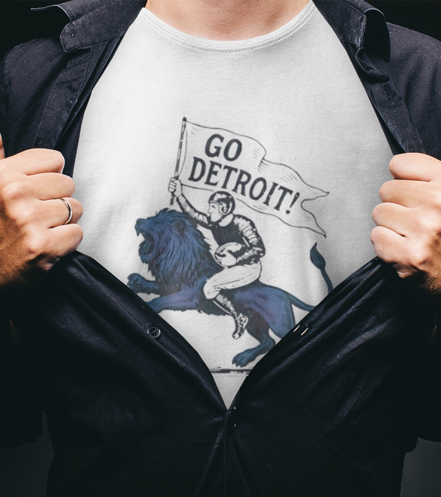 Go Detroit Football Player Riding Lion T-Shirt