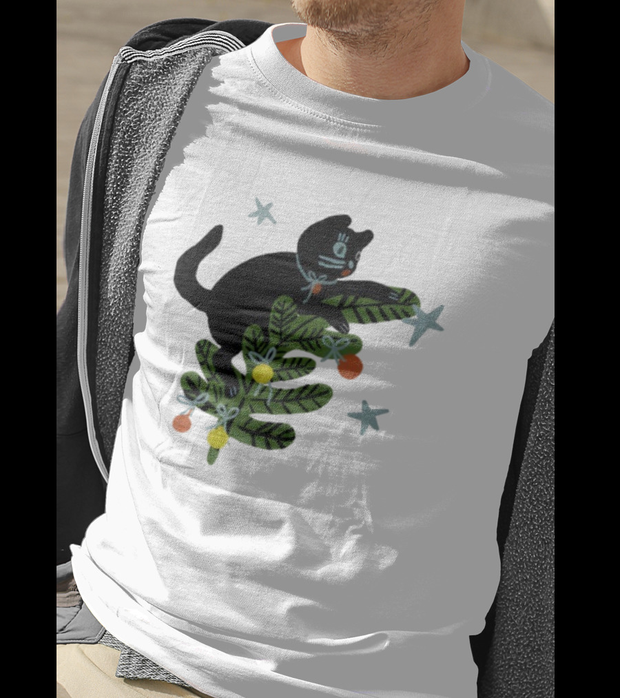 Christmas Tree Cat With Stars Yarrow Goods T-Shirt