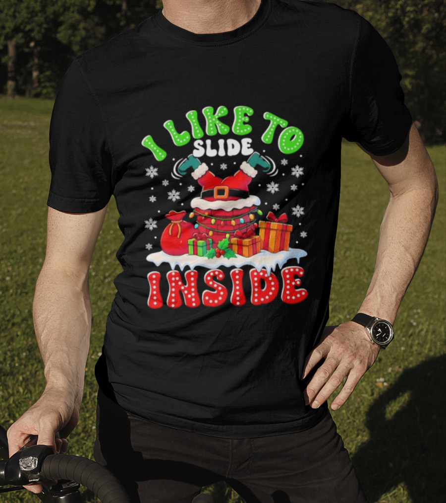 I Like To Slide Inside Funny Santa Christmas Couple Matching T-Shirt