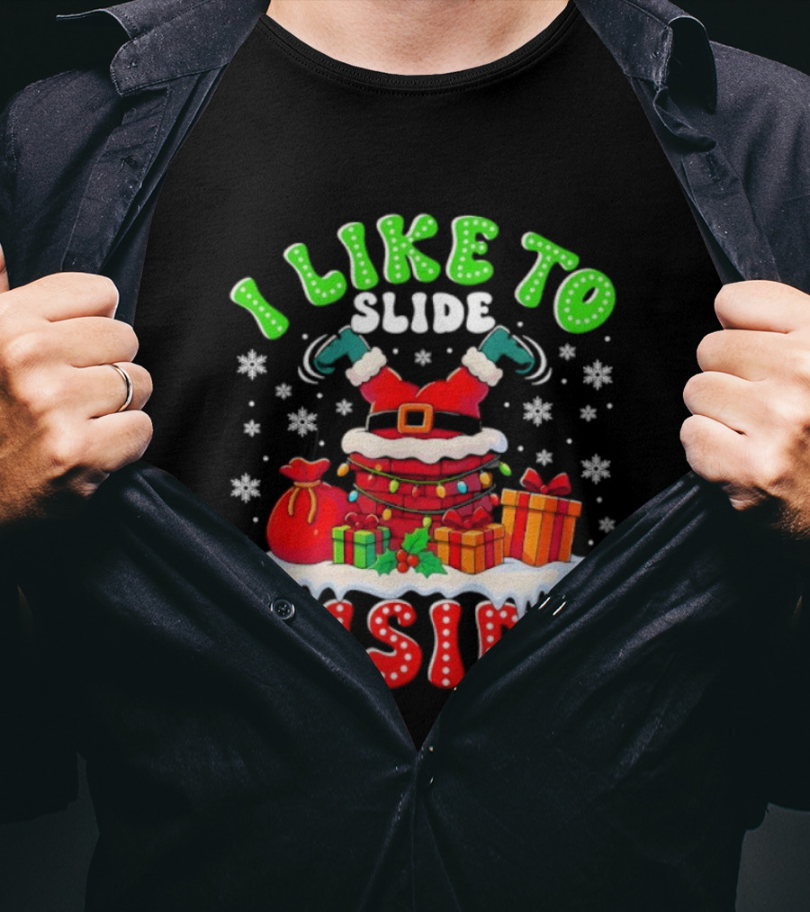 I Like To Slide Inside Funny Santa Christmas Couple Matching T-Shirt