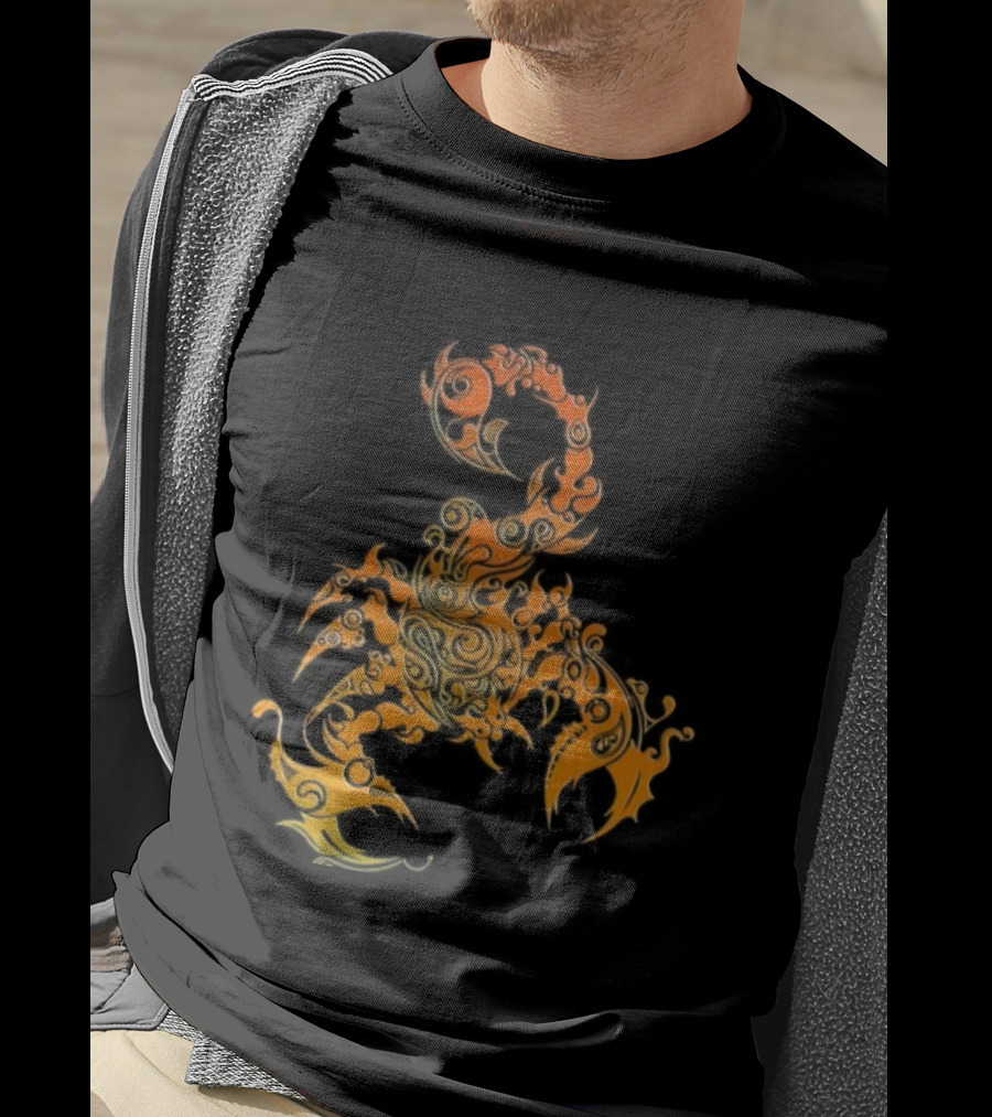 Scorpion Fiery Spirit Swirl Motif T-Shirt