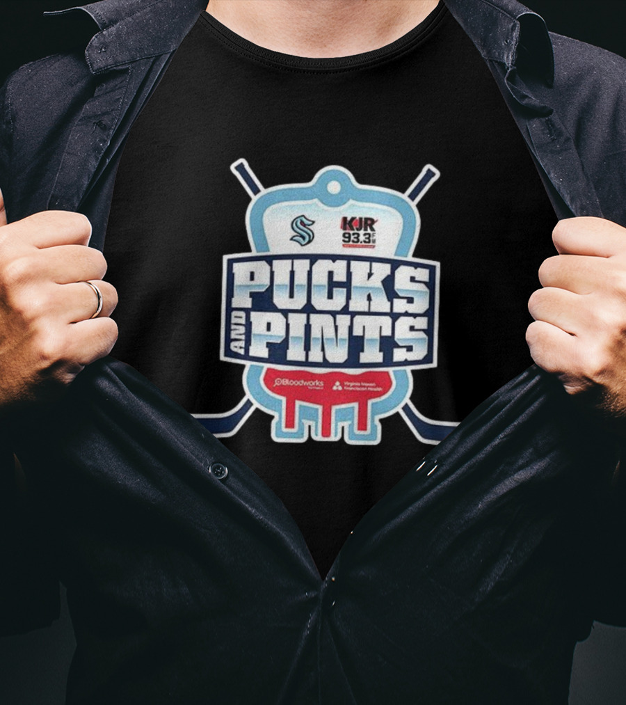 Seattle Kraken Pucks And Pints KJR 93.3 Bloodworks Northwest Virginia Mason Franciscan Health T-Shirt