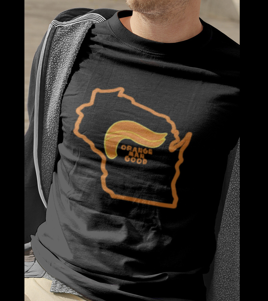 Trump 2025 Wisconsin Orange Man Good Map Outline Hair Icon T-Shirt