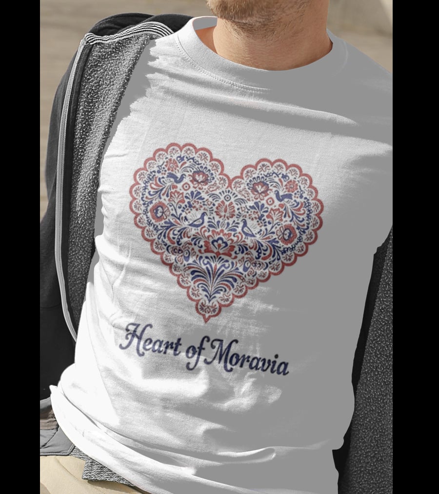 Heart Of Moravia Traditional Red Blue Floral Pattern T-Shirt