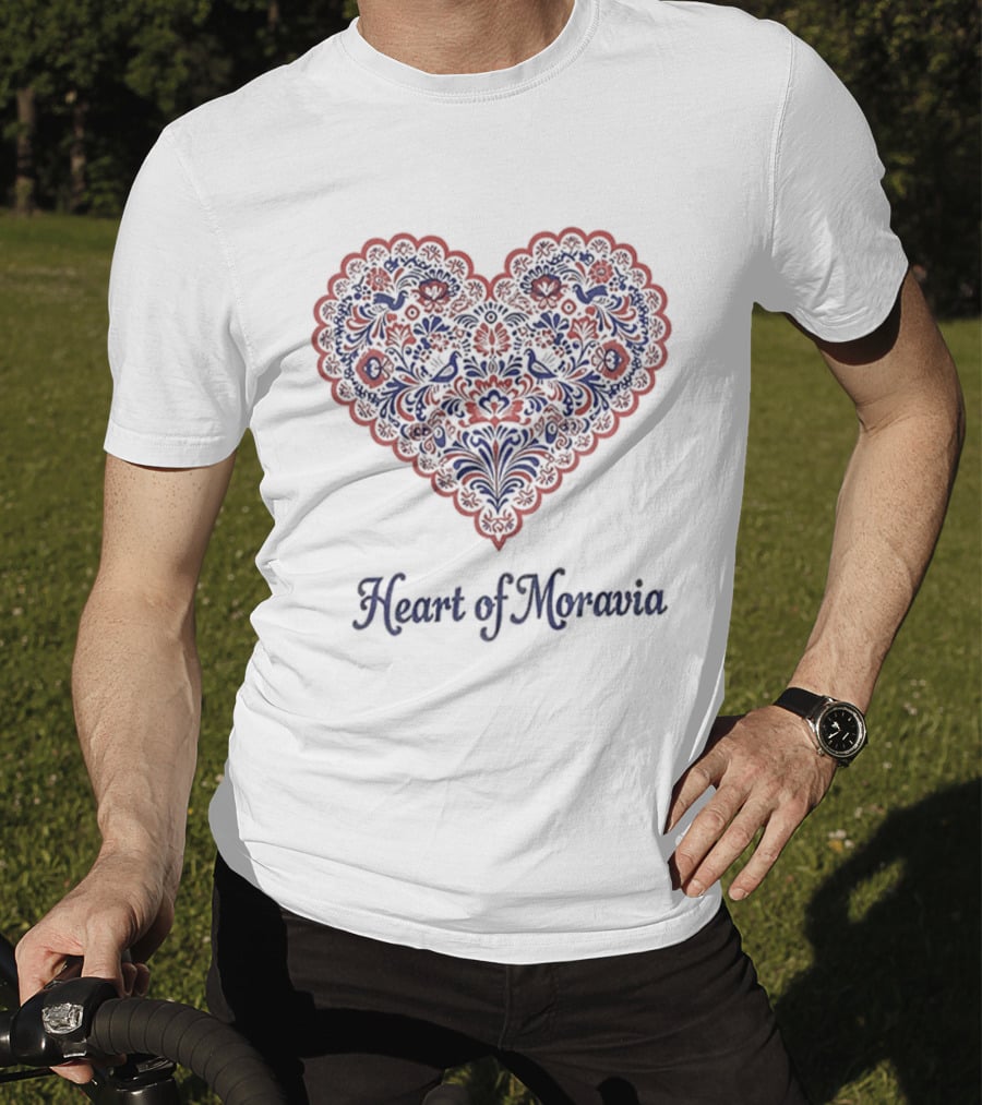 Heart Of Moravia Traditional Red Blue Floral Pattern T-Shirt