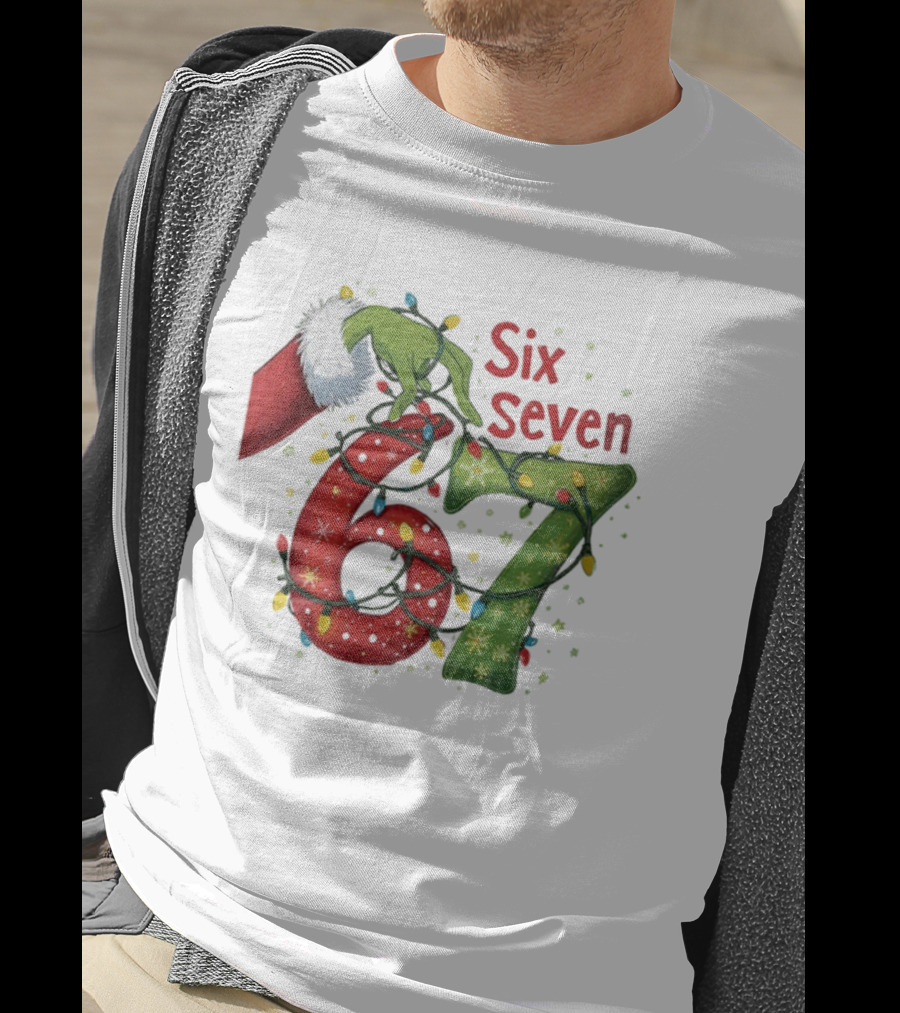 Merry Christmas 2025 Grinch Hand Six Seven Holiday Lights T-Shirt