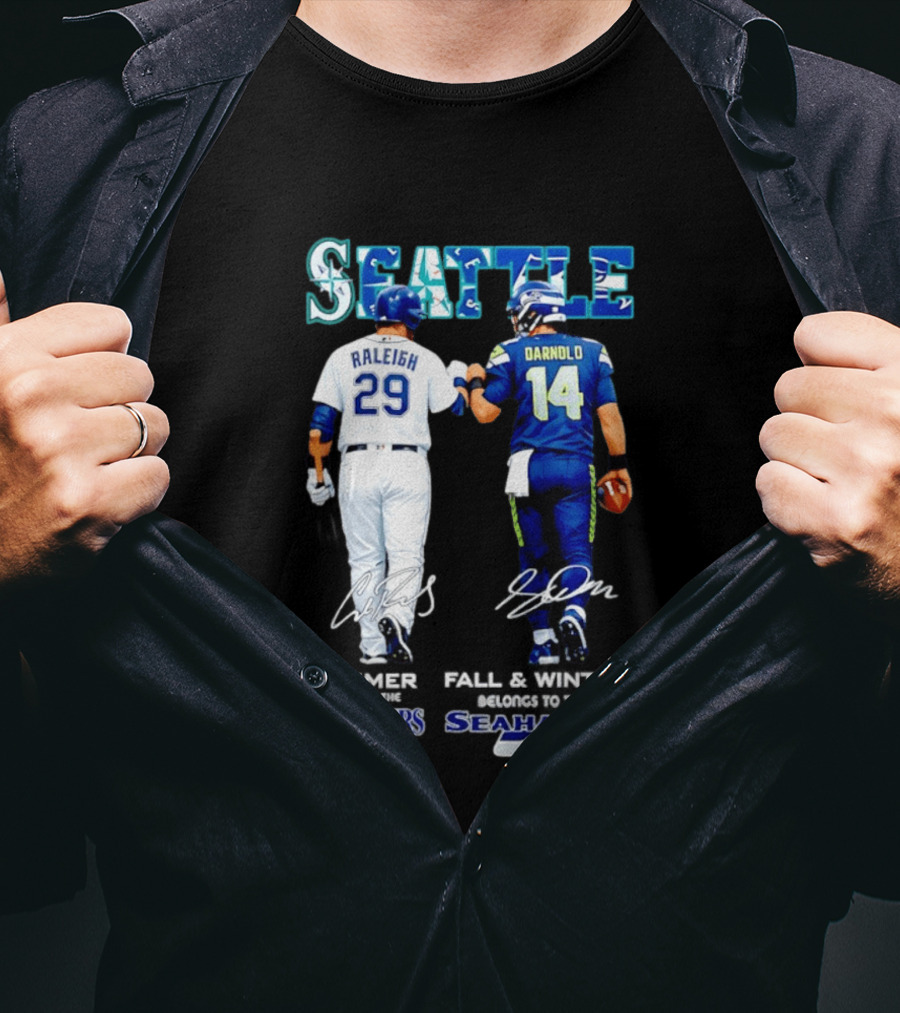 Seattle Cal Raleigh Mariners And Darnold Seahawks Fist Bump Summer Winter T-Shirt