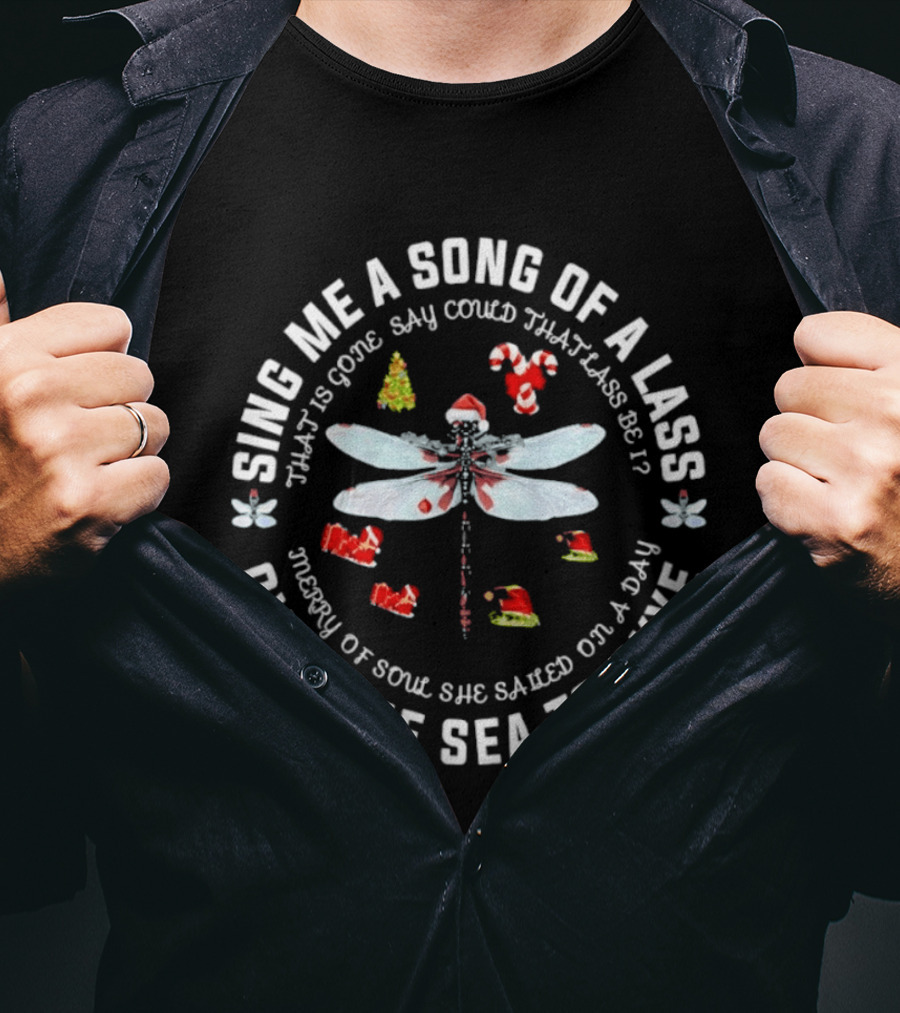 Sing Me A Song Of A Lass Over The Sea To Skye Dragonfly Santa Hat Holiday T-Shirt
