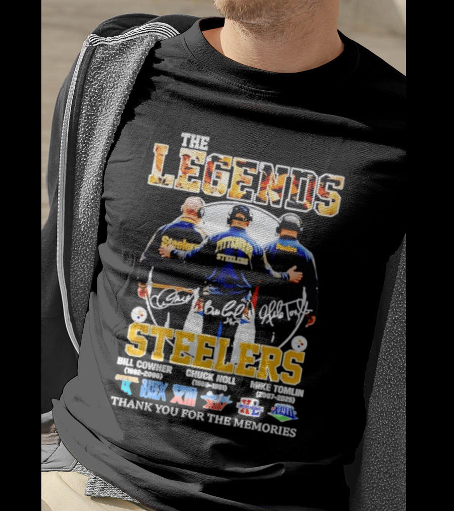 Pittsburgh Steelers Legends Bill Cowher Chuck Noll Mike Tomlin Thank You For The Memories T-Shirt