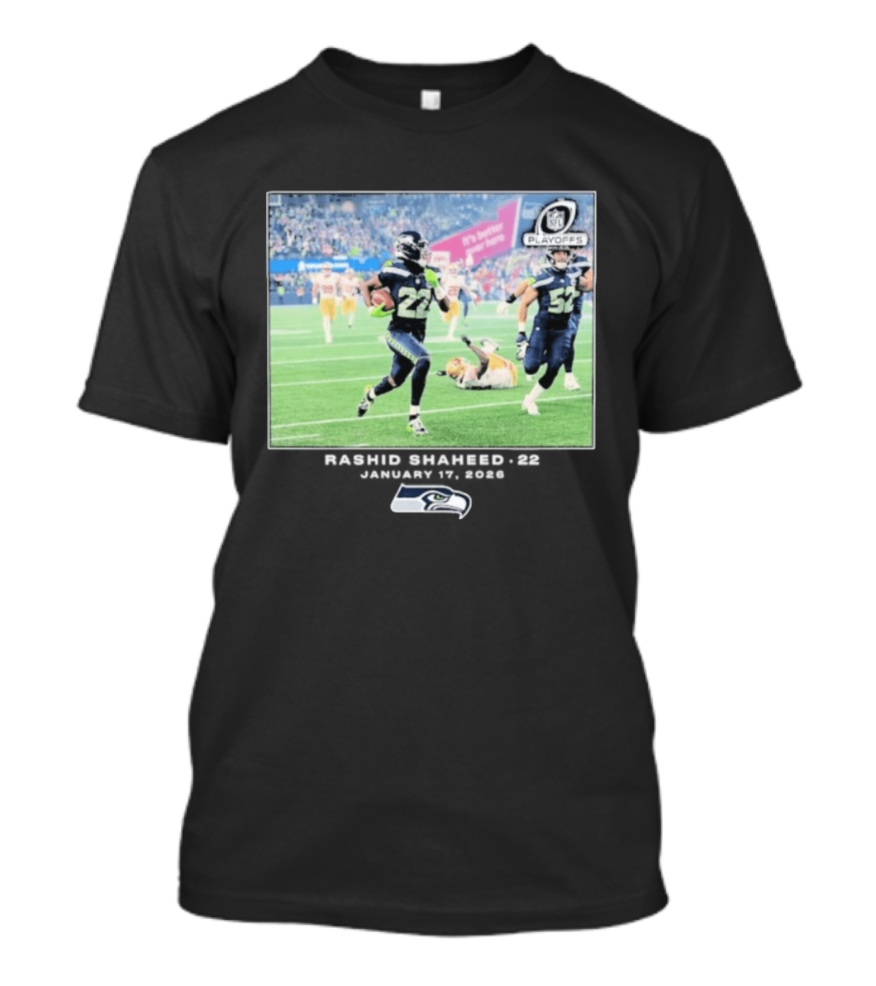 Seahawks Playoffs Rashid Shaheed Jan 17 2026 NFL Action T-Shirt