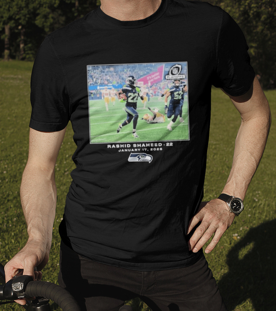 Seahawks Playoffs Rashid Shaheed Jan 17 2026 NFL Action T-Shirt
