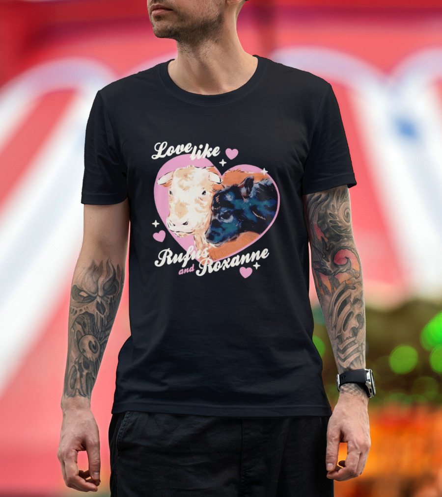 Love Like Rufus and Roxanne Heart Cows Pink Romance T-Shirt