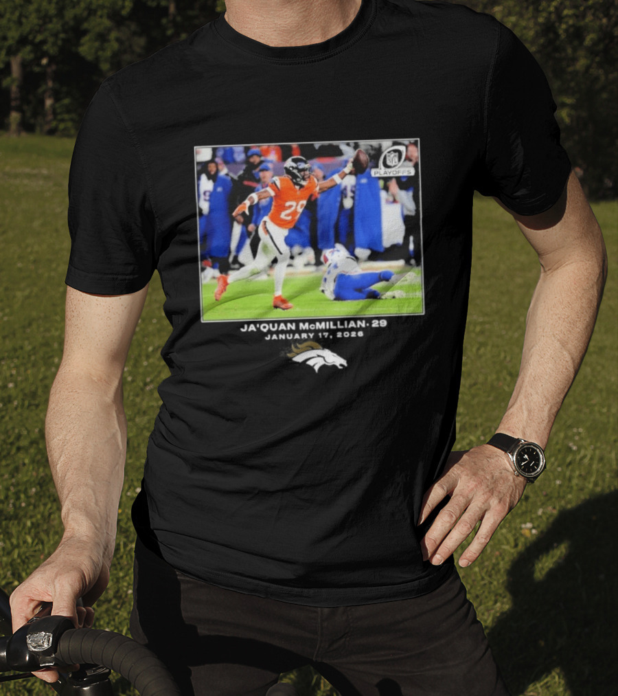 Denver Broncos Playoffs Ja'Quan McMillian 29 Action T-Shirt