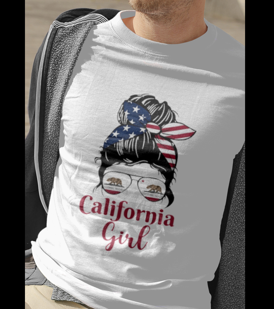 California Girl Sunglasses Bear Bandana Stars Stripes T-Shirt