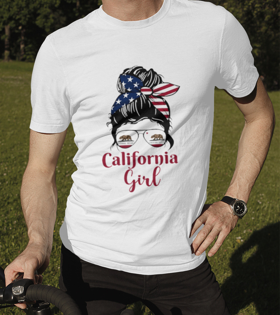 California Girl Sunglasses Bear Bandana Stars Stripes T-Shirt