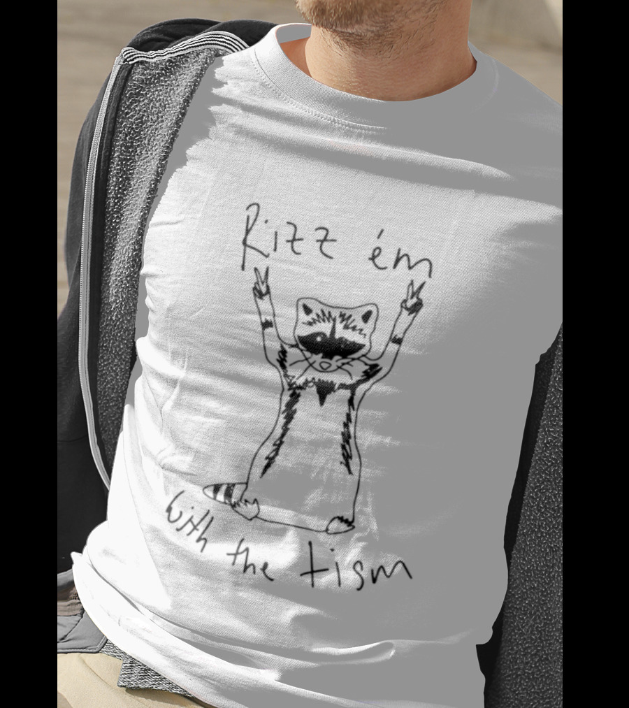 Raccoon Rizz 'Em With The Tism Playful Sketch T-Shirt