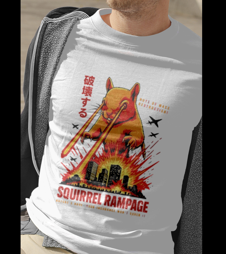 Squirrel Rampage Laser Eyes Skyline Destruction Nuts Of Mass Destruction T-Shirt