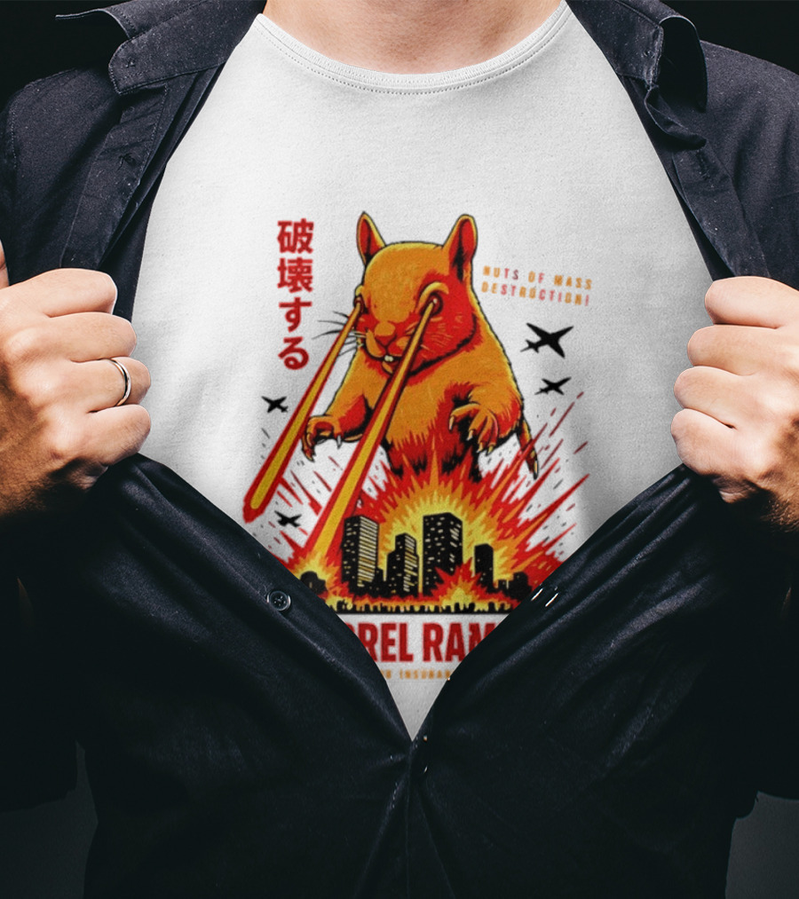 Squirrel Rampage Laser Eyes Skyline Destruction Nuts Of Mass Destruction T-Shirt