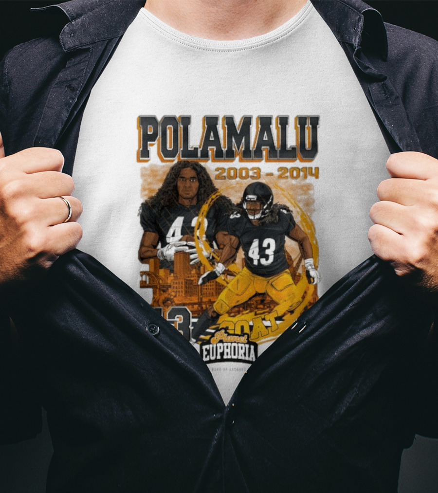 Polamalu 43 Planet Euphoria 2003 2014 GOAT Steelers T-Shirt