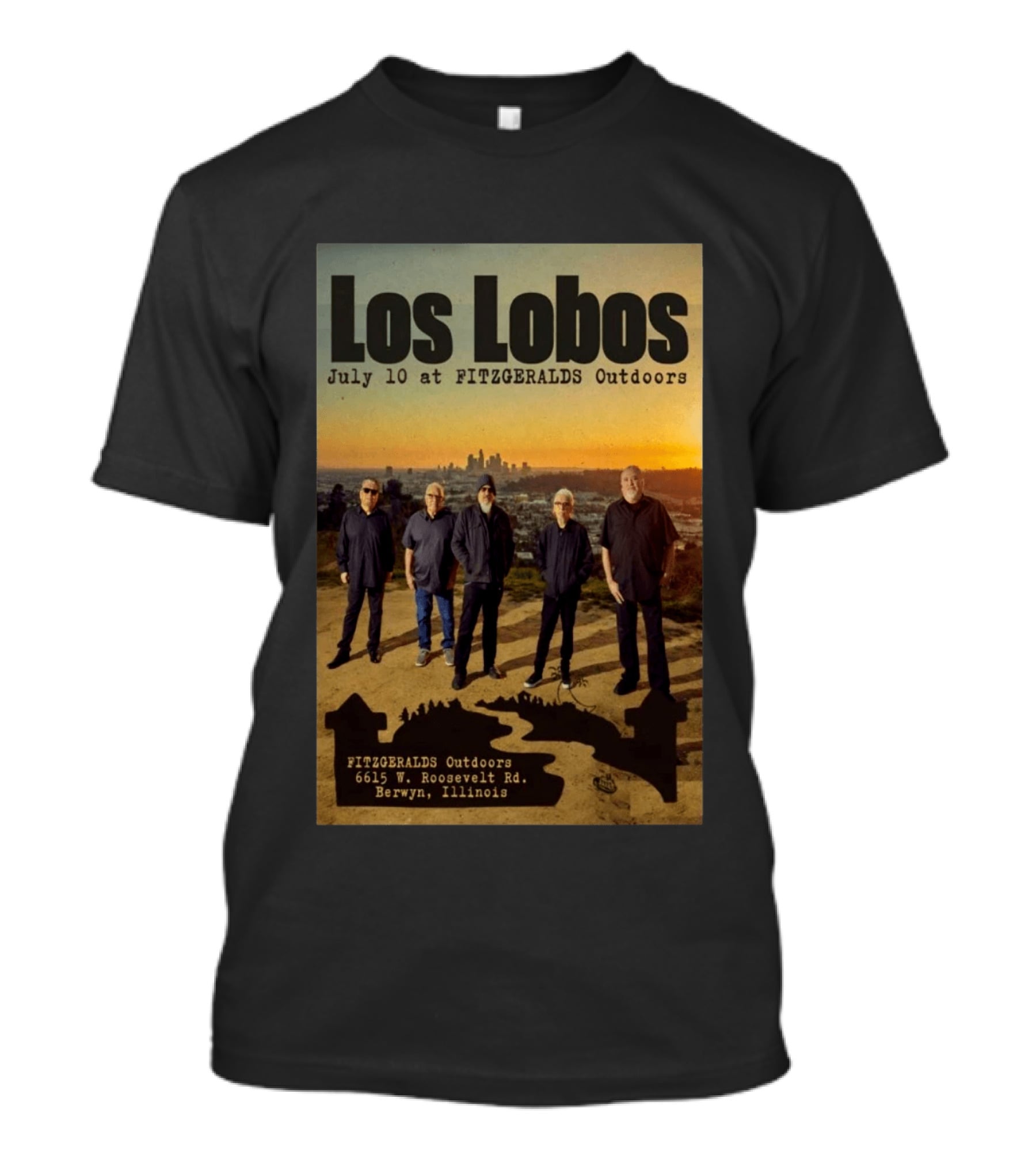 Los Lobos July 10 FitzGerald's Outdoors Berwyn Illinois Event T-Shirt