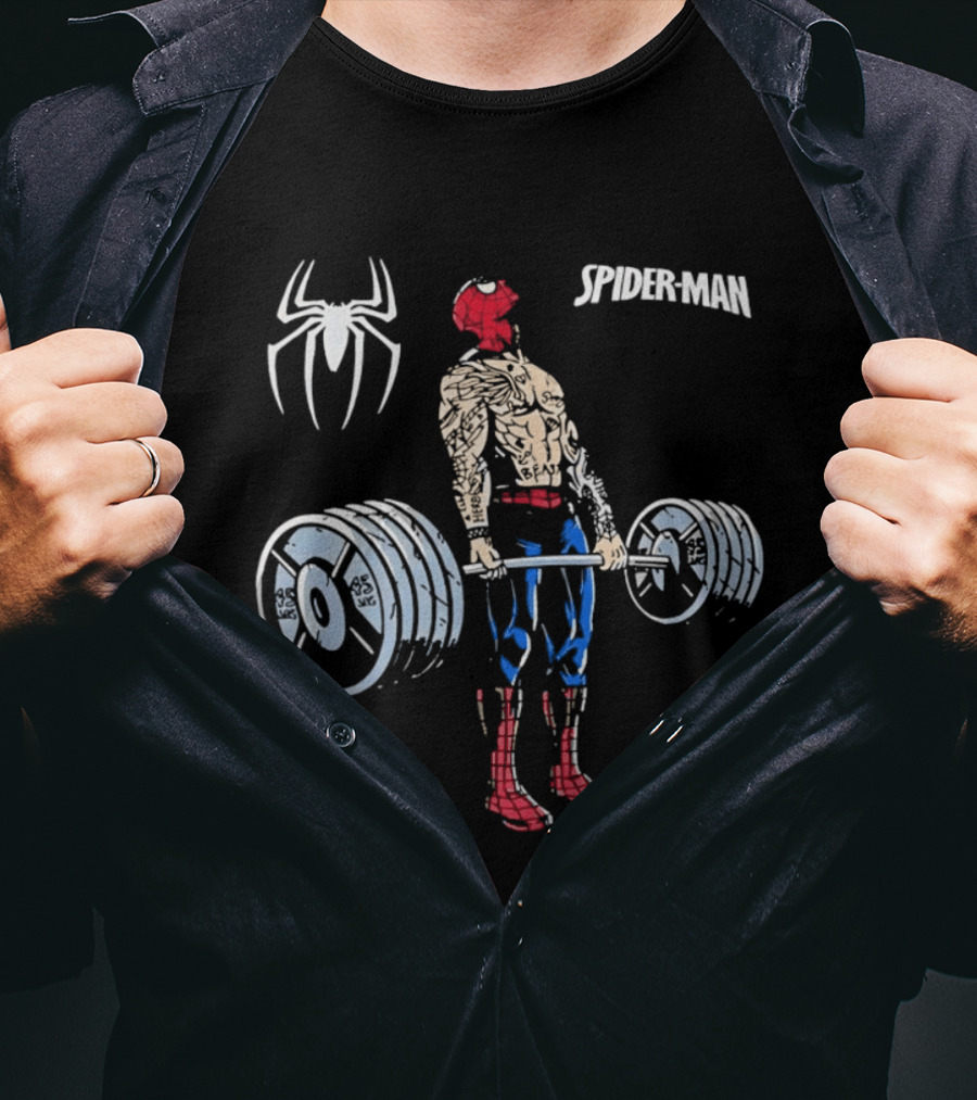 Spider Man Deadlift Superhero Workout Strength Fitness T-Shirt