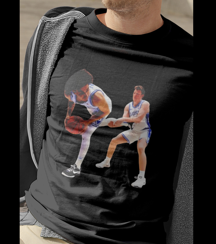 Kon Knueppel Grabbing Tyrese Proctor's Leg Duke Basketball T-Shirt