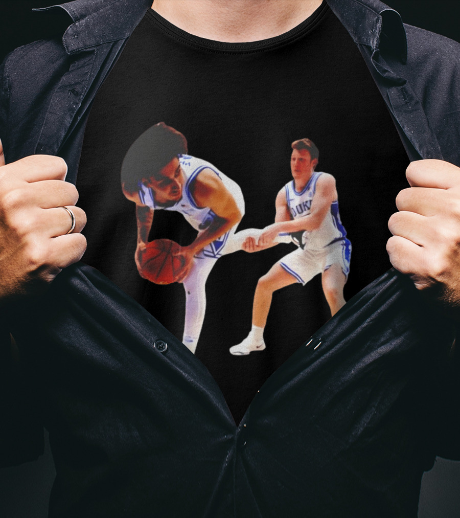 Kon Knueppel Grabbing Tyrese Proctor's Leg Duke Basketball T-Shirt