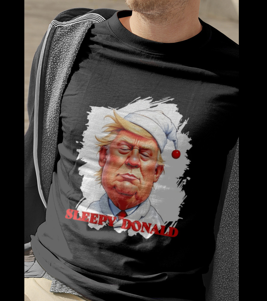 Sleepy Donald Trump In Pajama And Nightcap Cartoon T-Shirt