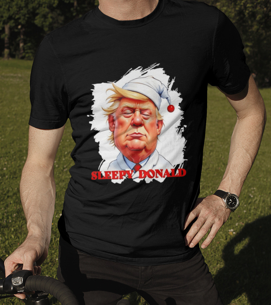Sleepy Donald Trump In Pajama And Nightcap Cartoon T-Shirt