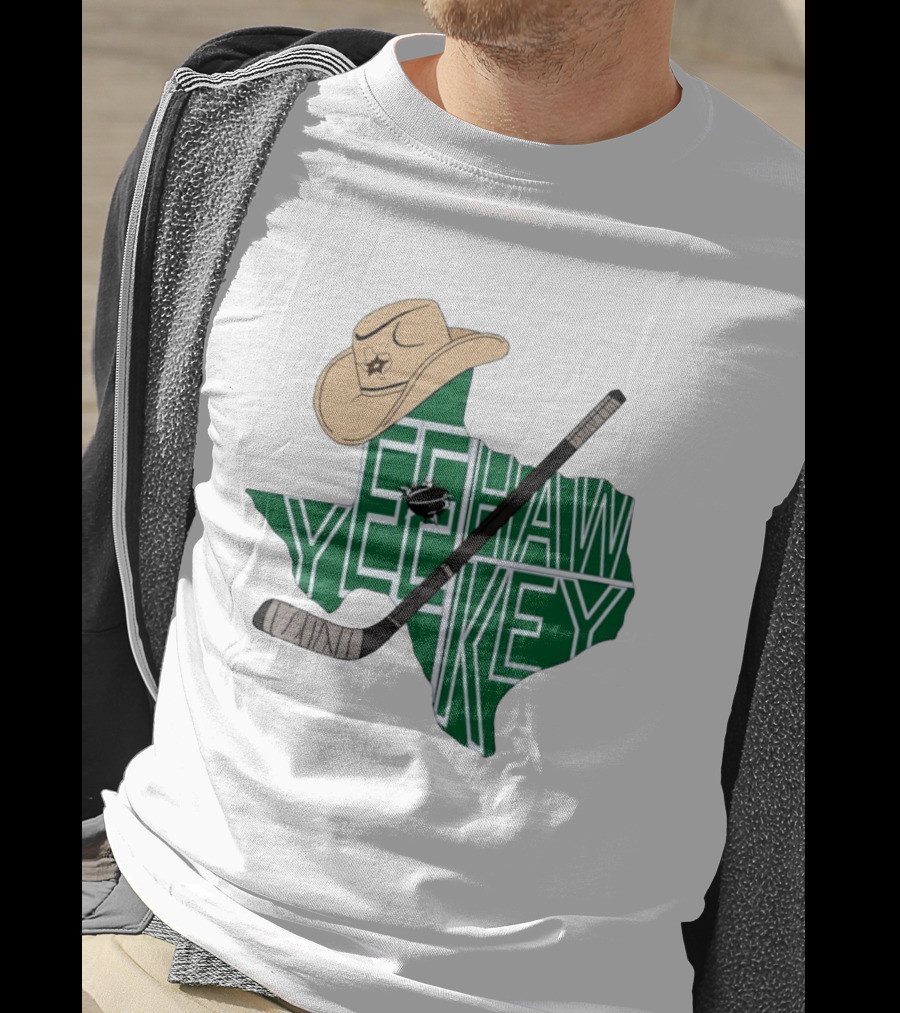 Yee Hawkey Hockey Texas Map Cowboy Hat And Stick Retro 1993 T-Shirt