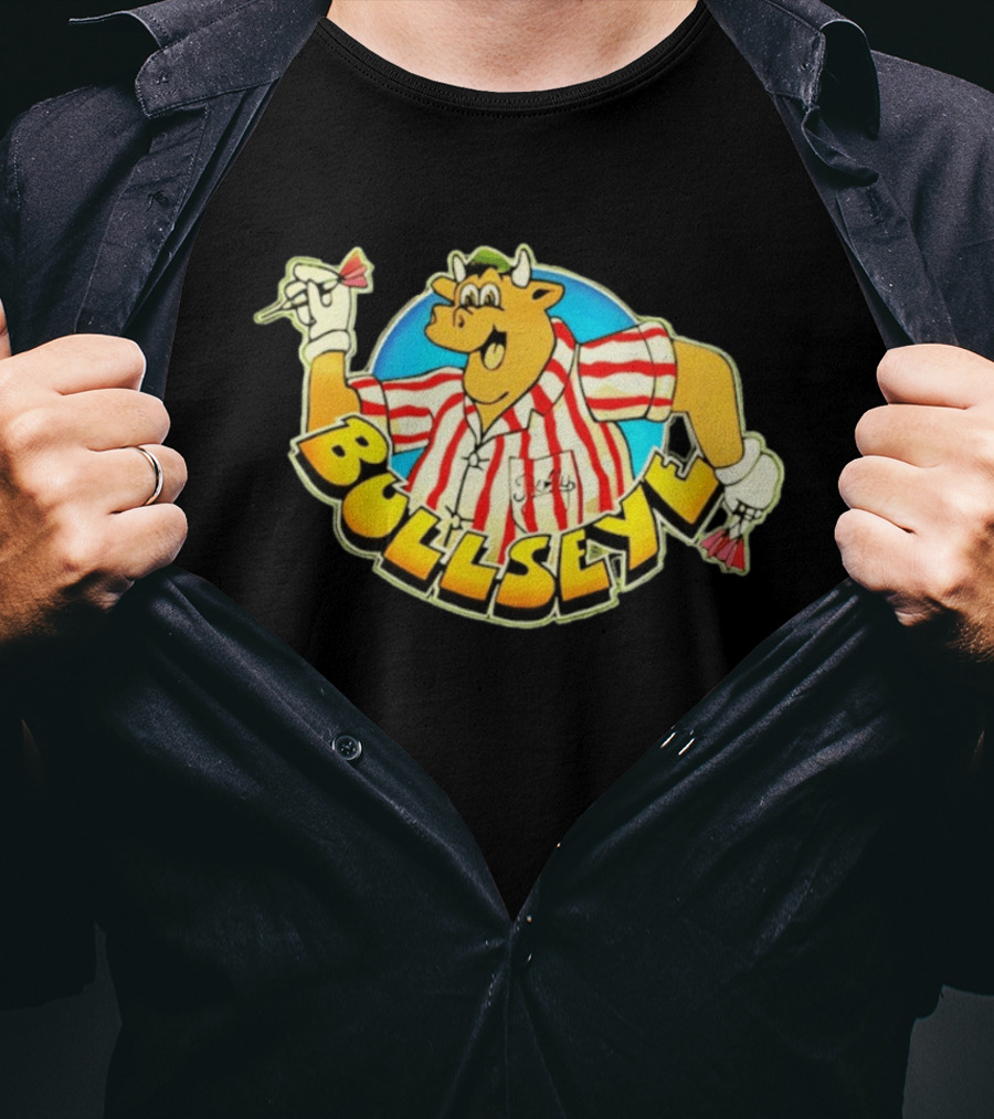 Bullseye Cartoon Bull With Darts Retro TV Show T-Shirt