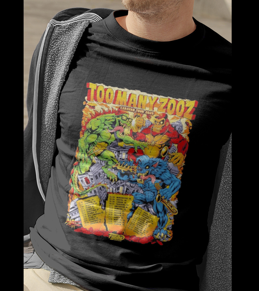 Too Many Zooz Caravan Tour 2025 Cities Monster Theme Music Band T-Shirt