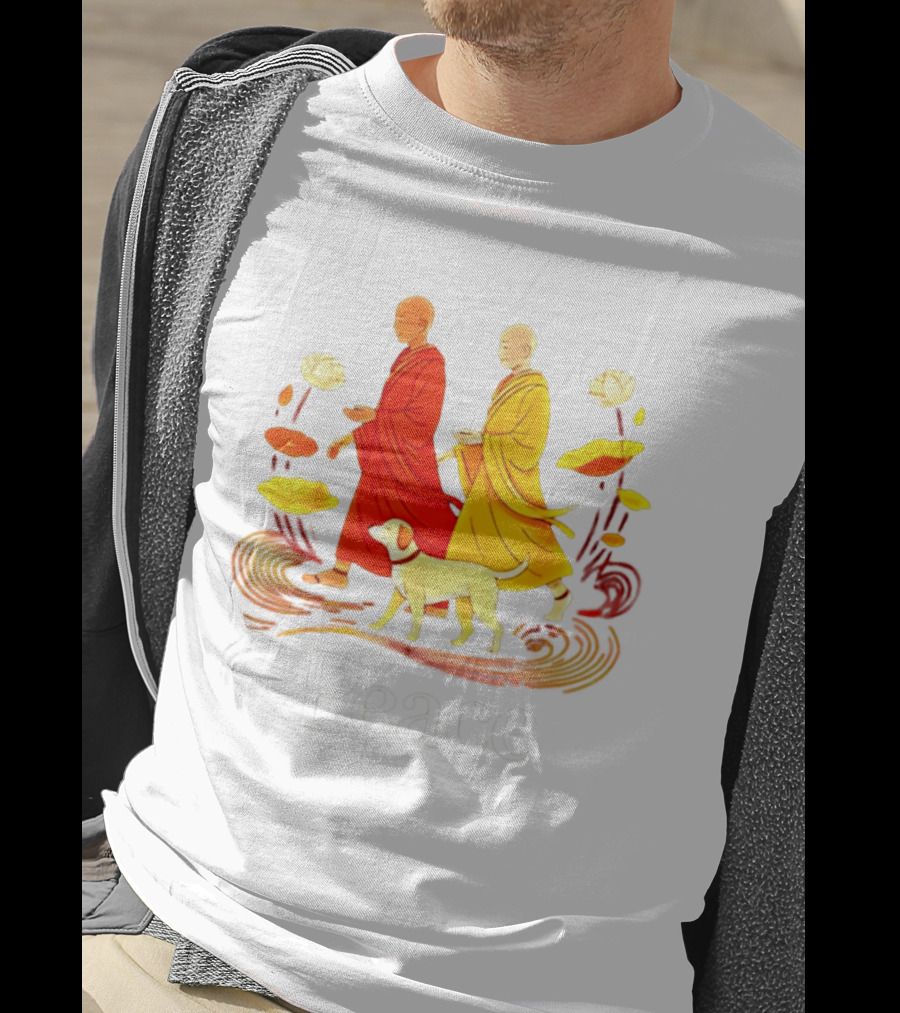 Walk For Peace Monks And Aloka Dog Lotus Path T-Shirt