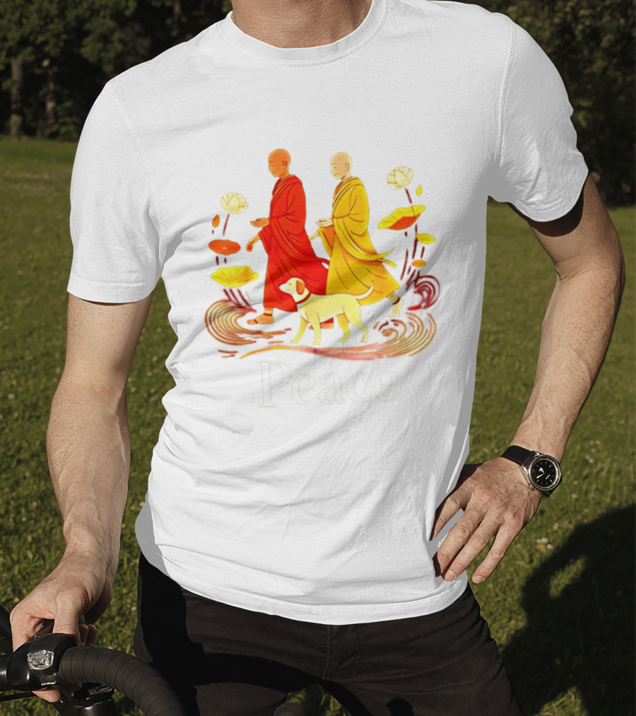 Walk For Peace Monks And Aloka Dog Lotus Path T-Shirt
