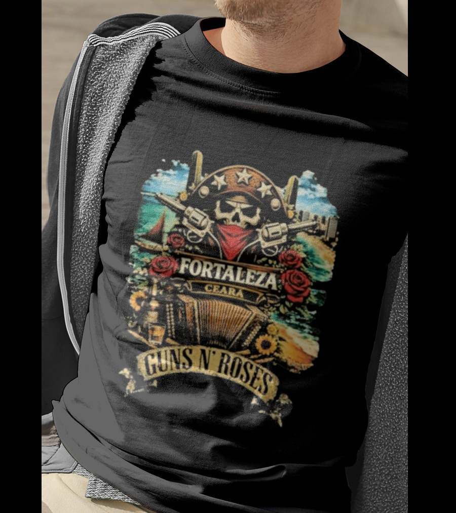Fortaleza Ceará 2026 Guns N' Roses Skull And Guns Beach Scene T-Shirt