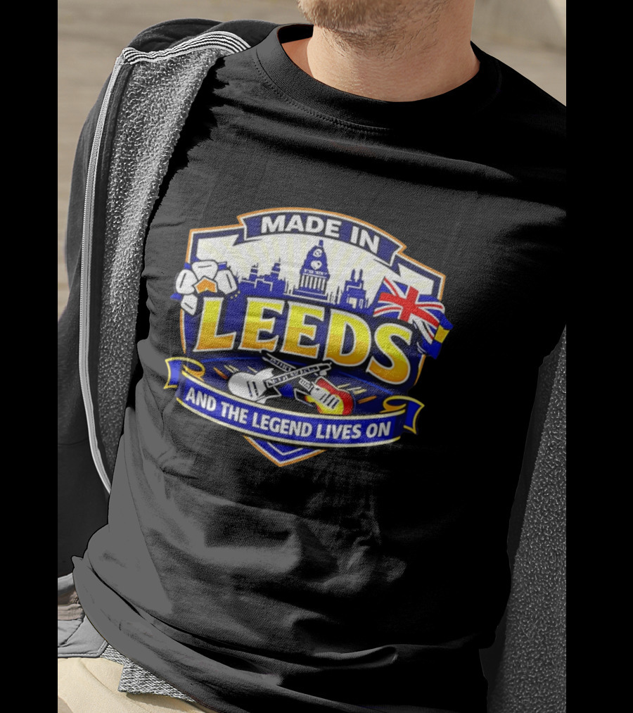 Made In Leeds Skyline And Union Jack With Guitars T-Shirt