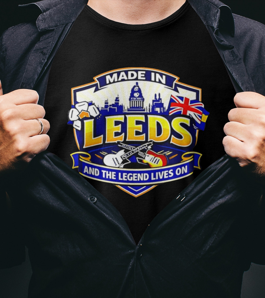 Made In Leeds Skyline And Union Jack With Guitars T-Shirt
