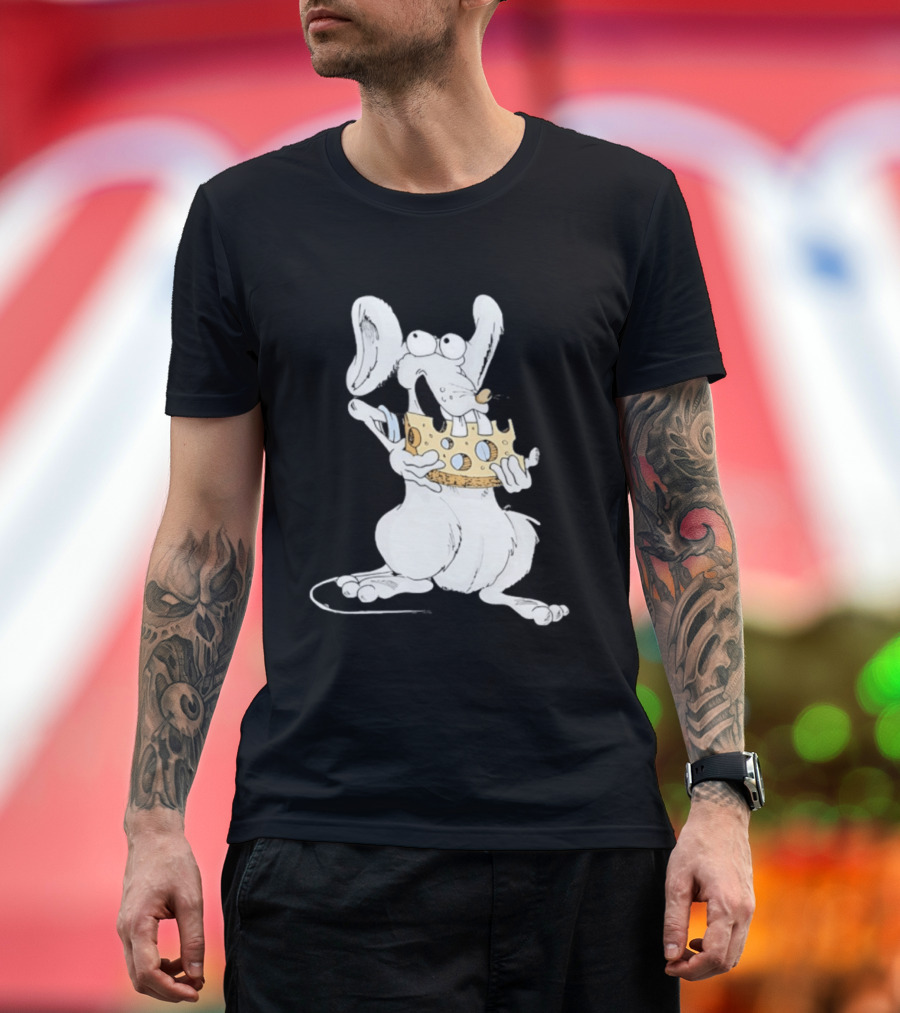 Cartoon Mouse Enjoying Swiss Cheese T-Shirt