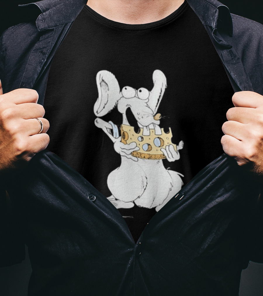 Cartoon Mouse Enjoying Swiss Cheese T-Shirt