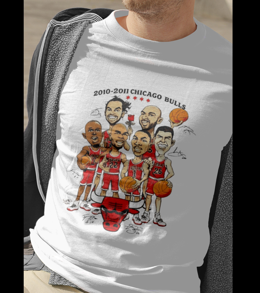2010 2011 Chicago Bulls NBA Team Caricature T-Shirt