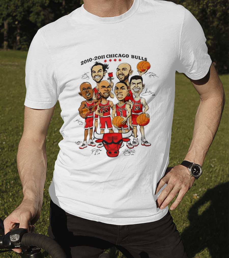 2010 2011 Chicago Bulls NBA Team Caricature T-Shirt