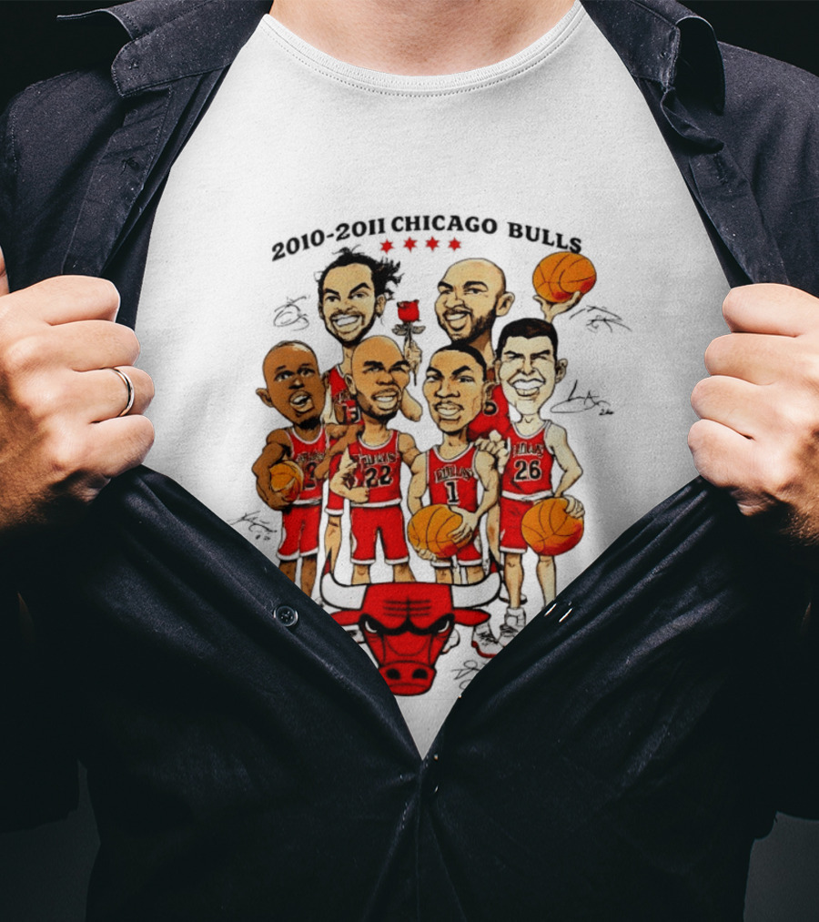 2010 2011 Chicago Bulls NBA Team Caricature T-Shirt