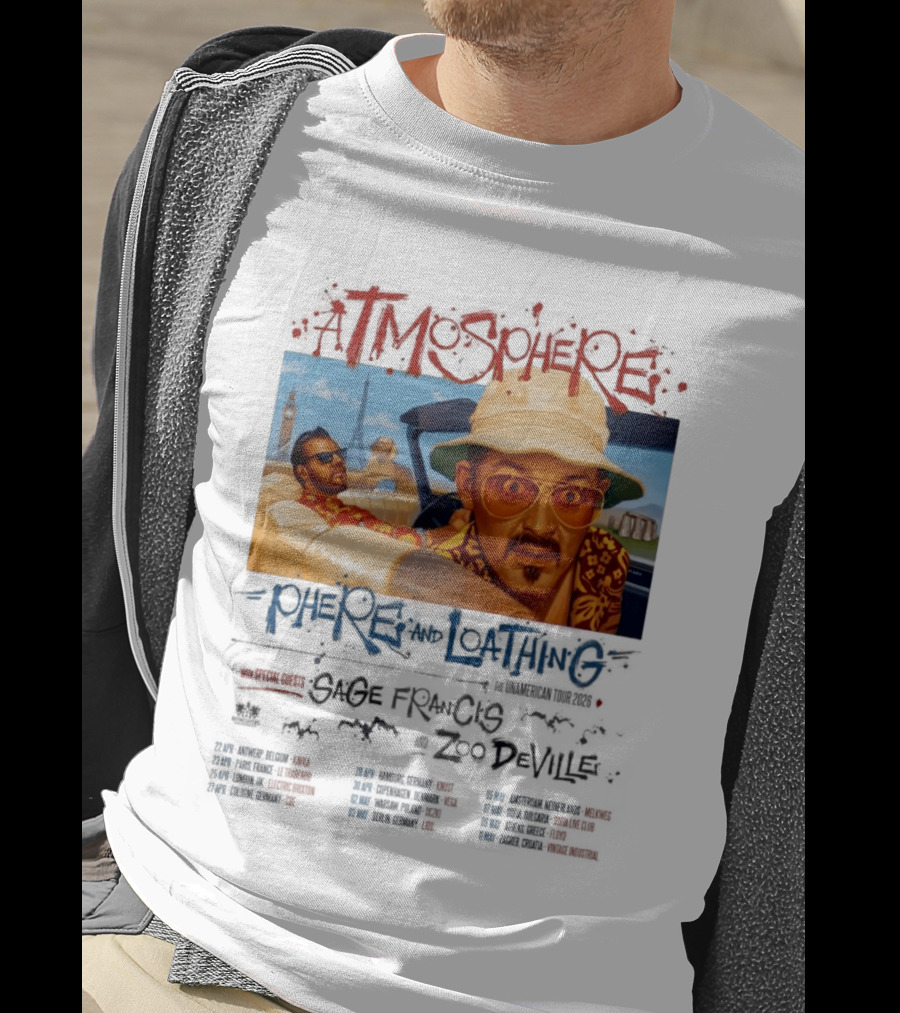 Atmosphere Sphere And Loathing Unamerican Tour 2026 Sage Francis Zodeville Paris London Vegas T-Shirt