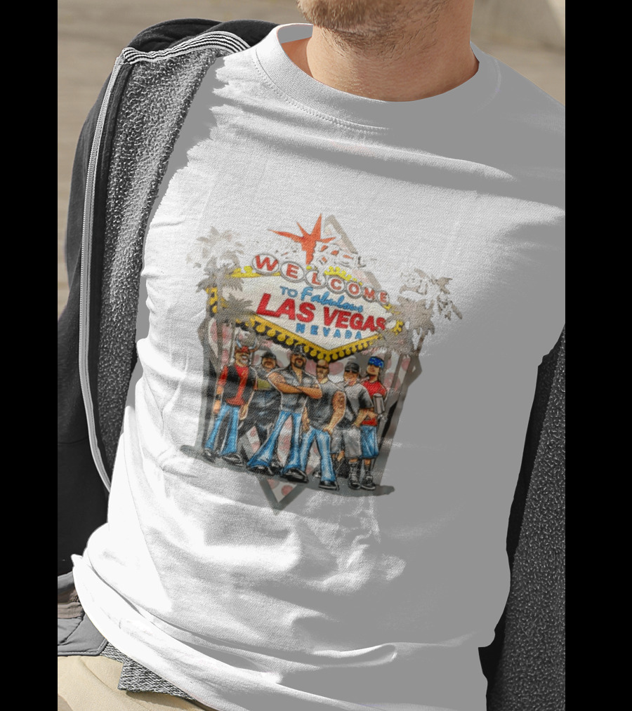 Count's Kustoms Welcome To Fabulous Las Vegas Nevada Sign With Crew Illustrations T-Shirt