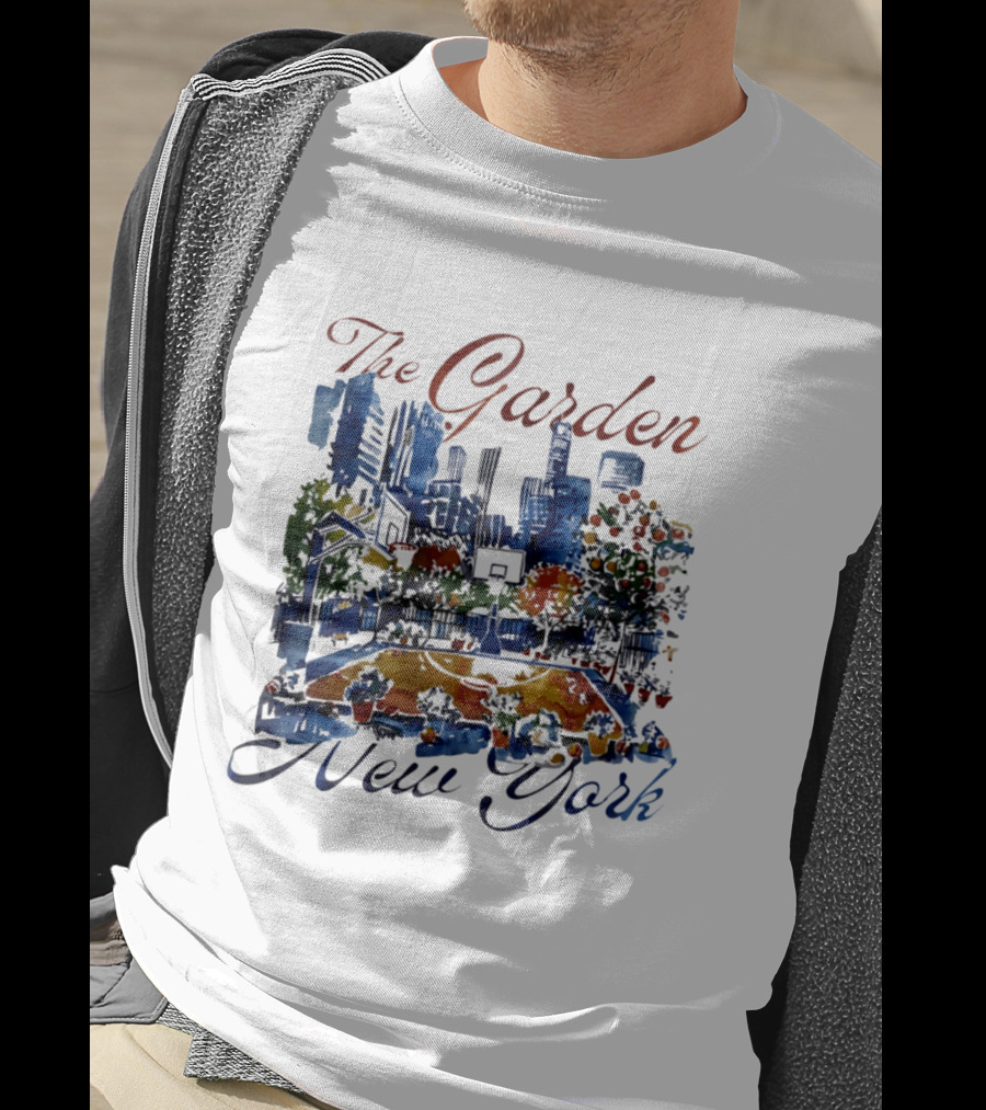 The Garden New York Basketball Court Skyline Blossoms T-Shirt