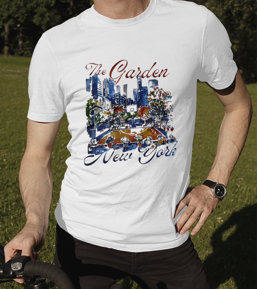 The Garden New York Basketball Court Skyline Blossoms T-Shirt