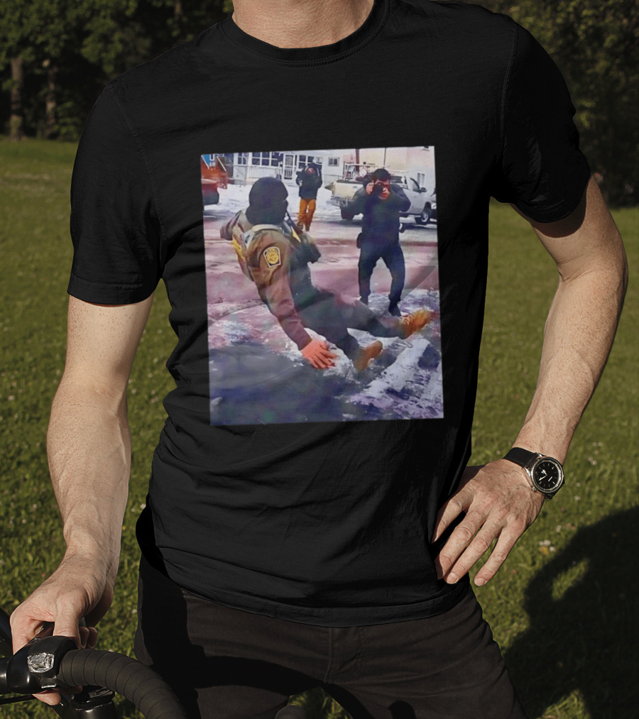 ICE Agent Slipping On Ice Captured In Epic Photo Moment T-Shirt